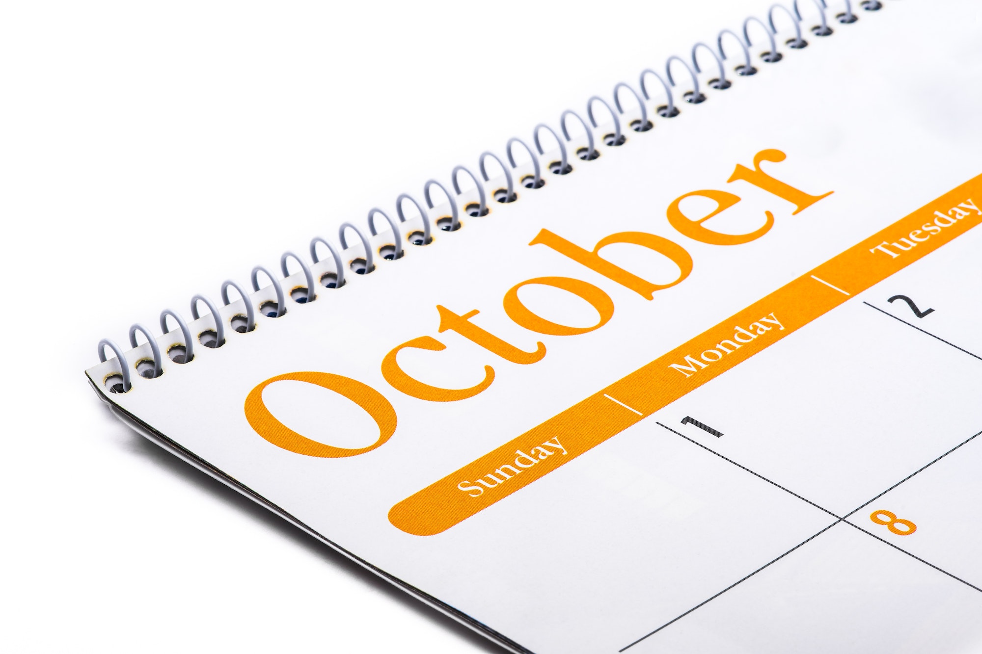 Planning and events, month of October on a calendar